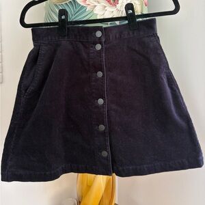 Uniqlo Black Corduroy A-Line Button-Front Skirt